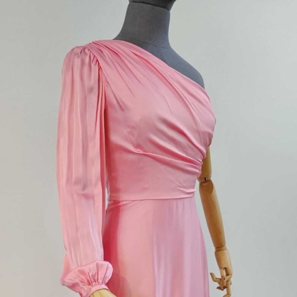 AMUR Pink Ruched One Shoulder Gown